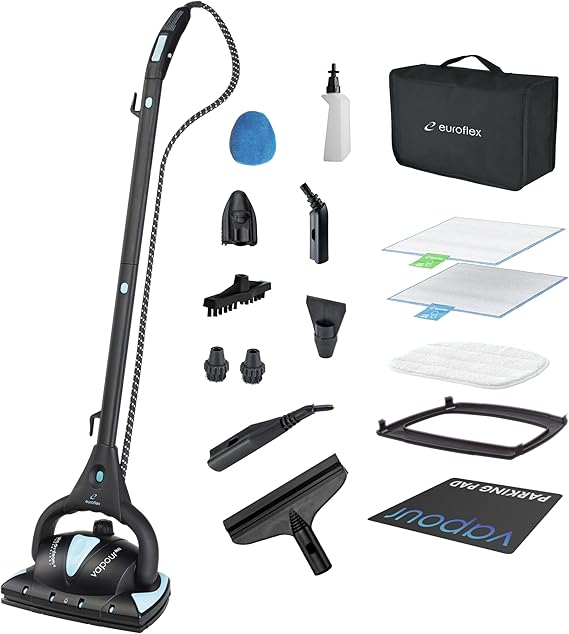 Euroflex Vapour Pro Steam Mop & All-in-One Steam Cleaner 20-Piece Set - Commercial Grade 295F & 50 PSI - Good Housekeeping #1 Rated; Kills 99.9% Bacteria & Viruses (H1N1);