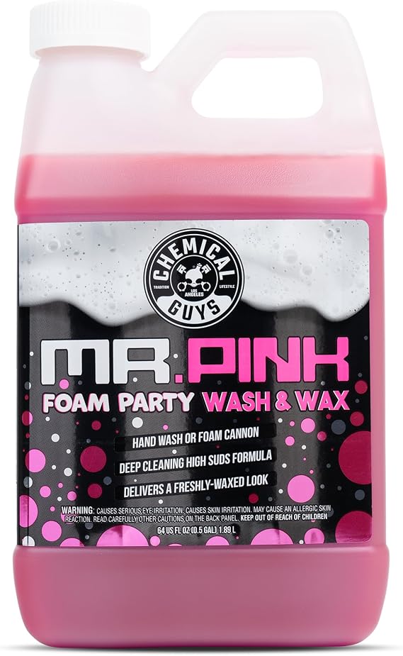 Chemical Guys, Mr. Pink Foam Party Wash & Wax Soap, Tangerine Scent, 64 oz | High-foaming wash and wax cleans and adds gloss in cannons or buckets, safe on paint and clear coat, tangerine