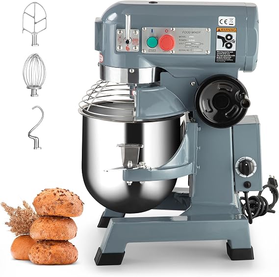 Commercial Food Mixer, 10Qt Commercial Dough Mixer, 450W Stainless Steel Bowl Heavy Duty Food Mixer with 3 Speeds Adjustable 110/178/390RPM, Dough Hook Whisk Beater Included, for Bakery Pizzeria