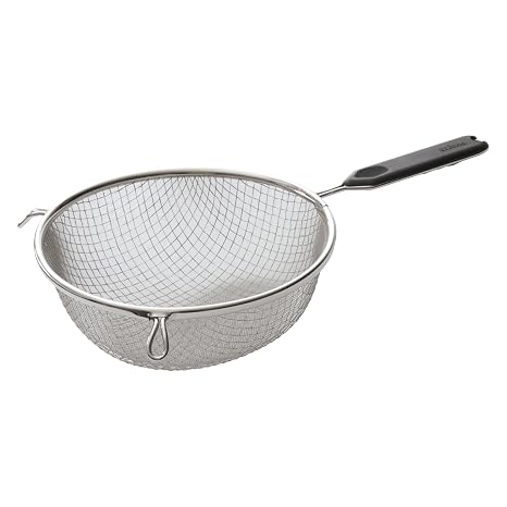 Winco Mesh Strainer, 8" Bowl, Double Fine Mesh, SS, Plastic Handle