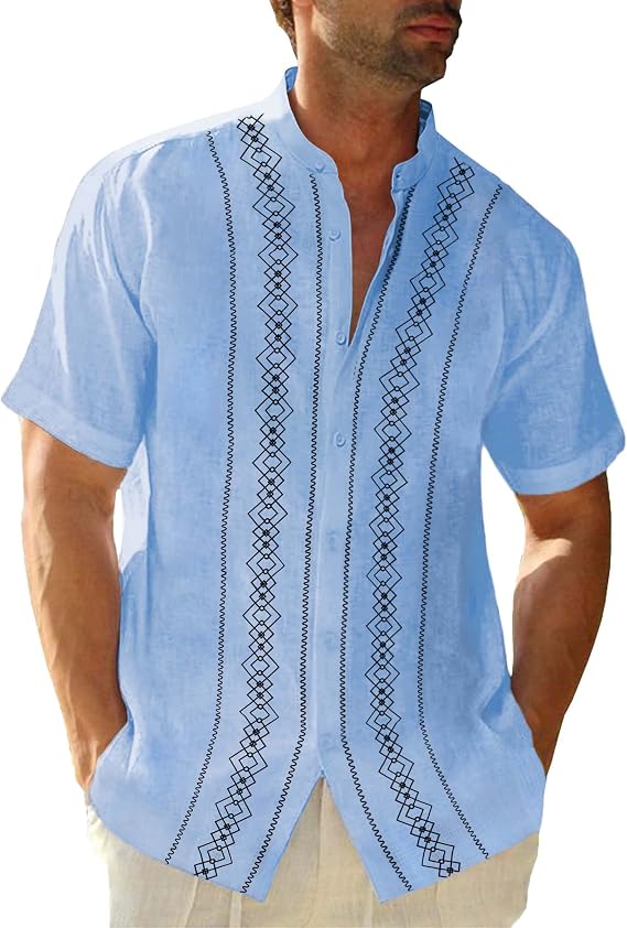 Beotyshow Mens Cuban Guayabera Shirts Short Sleeve Button Down Beach Tops