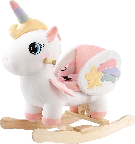 FUNLIO Unicorn Baby Rocking Horse, Rainbow Fairy Unicorn Rocking Horse for Toddlers 6 Months to 3 Years, Stuffed Ride-on Animal Rocker, Easy to Assemble, Nursery, CE & CPC Certified
