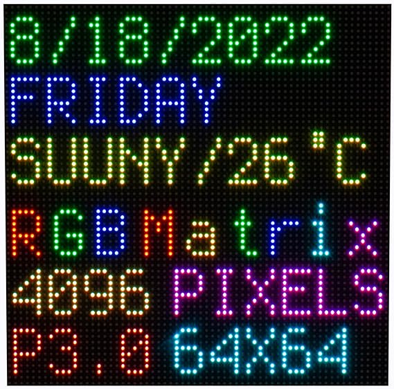 64x64 RGB LED Matrix Panel Full Color for Raspberry Pi/Ardui 192x192 mm 3mm Pitch 4096 LEDs Adjustable Brightness