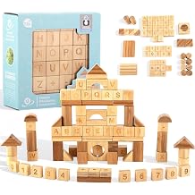 80-Piece Wooden Alphabet Building Blocks Set - Creative ABC Letters, Numbers & Shapes Blocks for Building Castles, Rockets, Robots | Educational Stacking Toys with Math Symbols for Kids Ages