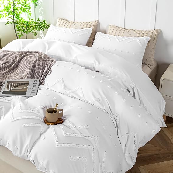 ALPHA HOME Duvet Cover Set Queen Size, Boho Bedding Cover Set Tufted Duvet Cover Set (1 Duvet Cover, 2 Pillowcases)