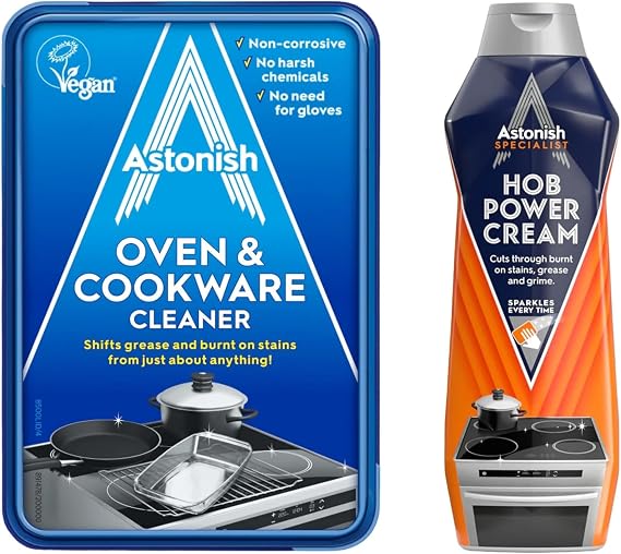 Astonish Kitchen Cleaning Bundle Oven & Cookware Cleaning Paste and Zesty Lemon Hob Cleaner Heavy Duty Grease & Grime Remover for Stovetops, Glass & Appliances