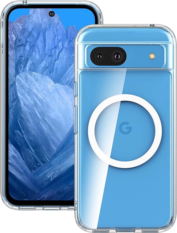 Cresee Magnetic Case for Google Pixel 8a [Compatible with Magsafe] Clear Hard Back + TPU Bumper Shockproof Phone Cover with Built-in Magnet for Pixel 8a - Transparent
