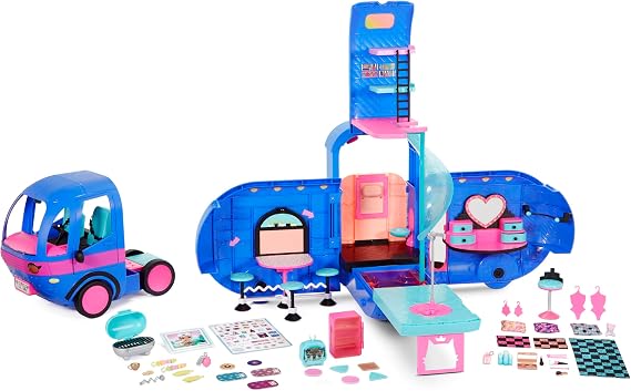 LOL Surprise 4-in-1 Glamper Fashion Camper with 55+ Surprises Fully-Furnished with Light Up Pool, Water Slide, Bunk Beds, Cafe, Bathroom, Closet, Vanity, BBQ Grill, and DJ Booth - Gift for Ages 6+