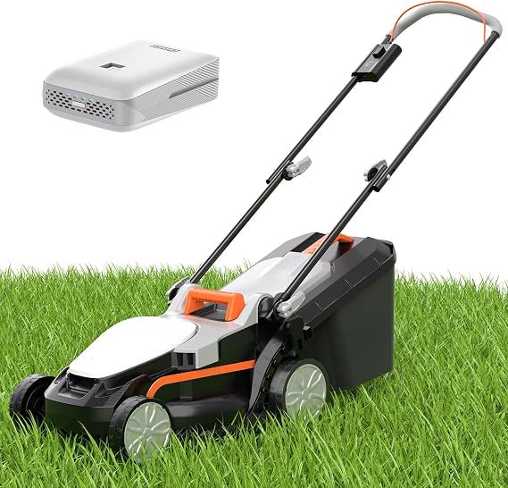 Litheli Electric Lawn Mower Cordless,Grass Cutter Machine for 1300 Sq.Ft. Lawnmower with Motor,13.2 in Cutting Width,8 Gallon Capacity,Cutting Height from 1 to 2.5 in with 4.0A Battery