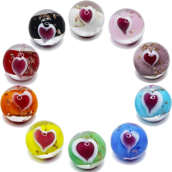 10 PCS Glass Marbles for Kids, 0.63inch Handmade Colorful Heart Marble, Glow in The Dark Marble Games Accessories for Boys and Girls, Unique Marbles Bulk for Home Decoration