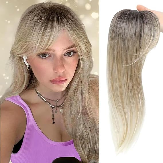 Hair Topper, 360° 3D Hair Toppers for Women with Thinning Hair, 18 Inch Long Pieces for Women Clip in Middle Part Bangs, Blonde Rt6/22/613A#