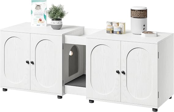Spacious Double Cat Litter Box Enclosure Furniture, Hidden Litter Cabinet with Ventilation, Modern Pet Furniture with Built-in Tracking Mat, Multi-Functional Sideboard for Living Room Bedroom
