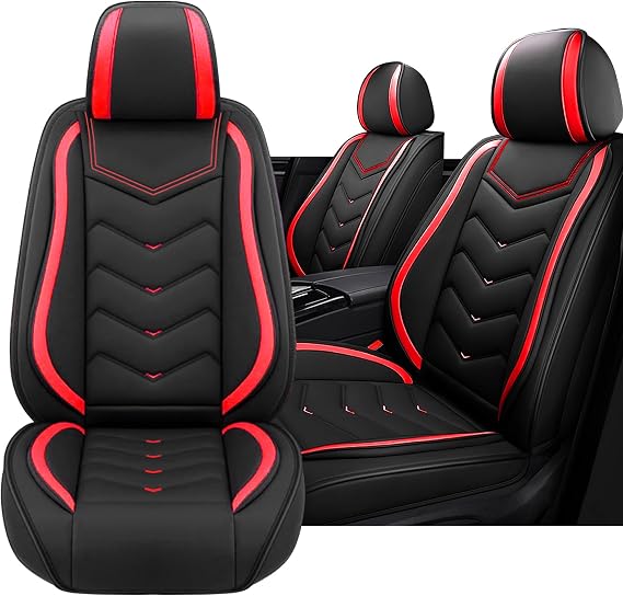 Car Seat Cover for VW Taos 2022-2026, Driver's Seat Covers,Non-Slip Waterproof seat Cover,Wear-Resistant Nappa Leather car seat Covers. (Standard 2 Seats/Black Red)