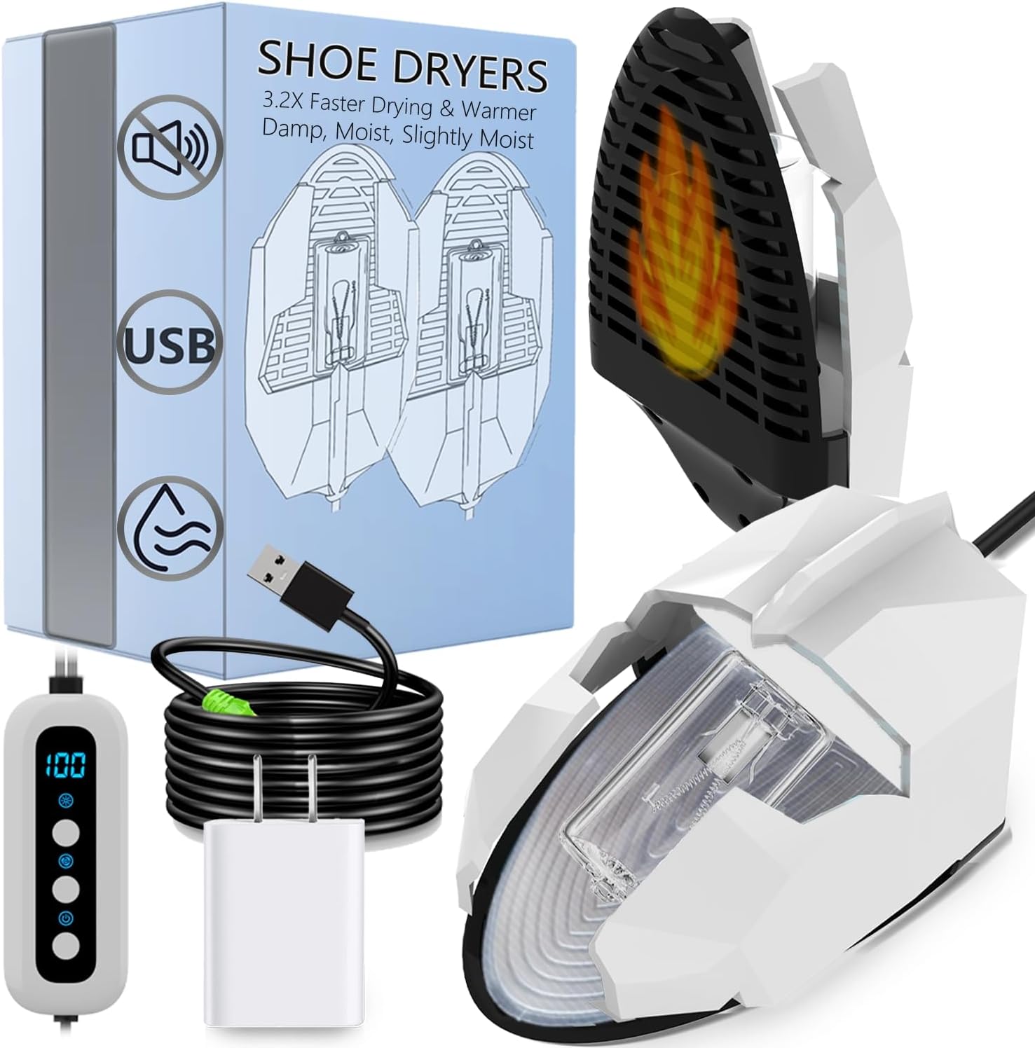 Portable Shoe Warmers & Dryer Boot Dryer for Smelly Shoes, Portable USB Powered Moisture & Odor Eliminator for Boots, Sneakers, Soccer Cleats, Travel-Ready Footwear Care for Men & Women Size 5-14