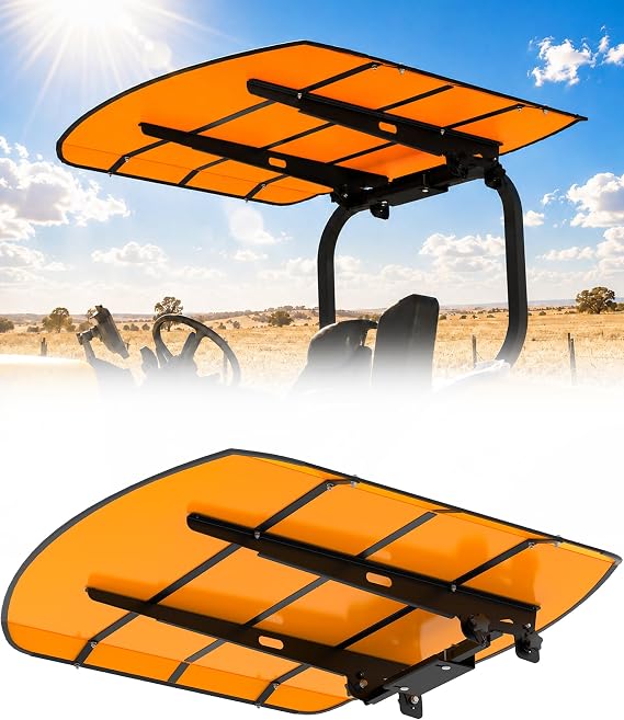 Orange Tractor Canopy for ROPS 53-3/8" x 53-3/8" Sunshade Roof for Lawn Mowers, Heavy-Duty Mounting Brackets, Non-Fading High-Density Thermoplastic (Adds About 4" to Tractor Height)