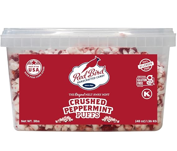 Red Bird Crushed Peppermint Puffs, No High-Fructose Corn Syrup, 3 lb Tub | Top 9 Allergen Free