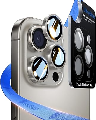 UltraGlass for iPhone 16 Pro Max16 Pro Camera Lens Protector [NO.1 Military Grade Shatterproof] iPhone 16 Pro Max Camera Protector, 16 Pro Lens Cover [Longest Durable] Easy Install, Natural Titanium