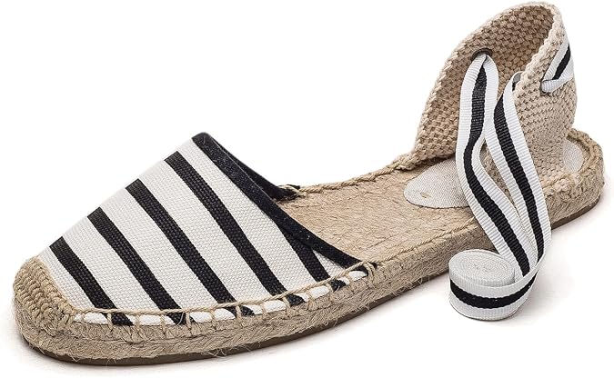 Women's Espadrille FLat Sandals Closed Toe Ankle Wrap,Classic Lace Up Summer Dressy Flat Shoes