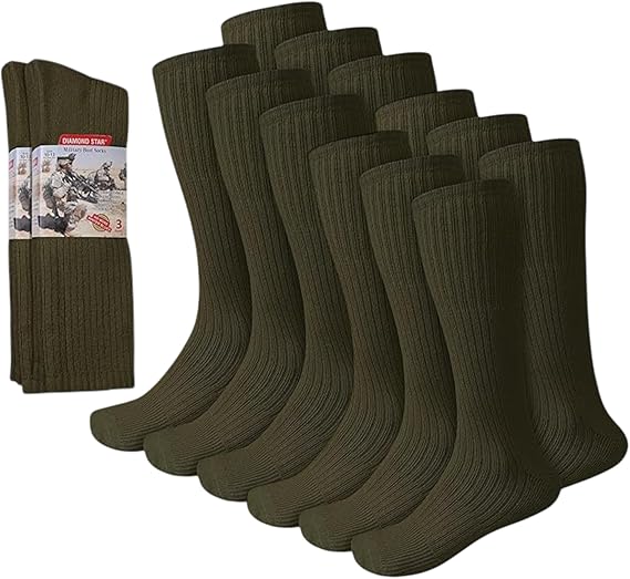 Diamond Star Men's Military Boot Socks Quick-Dry Cotton Crew Socks for Army, Firefighters, Police, Hiking & Trekking