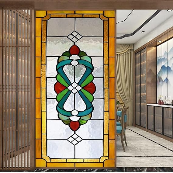 Frosted Stained Glass Pattern Privacy Window Film Heat Control Anti UV Blocking Glass Stickers Glue Free Static Cling Home Decoration W16.5 x H24.4(42x62cm)