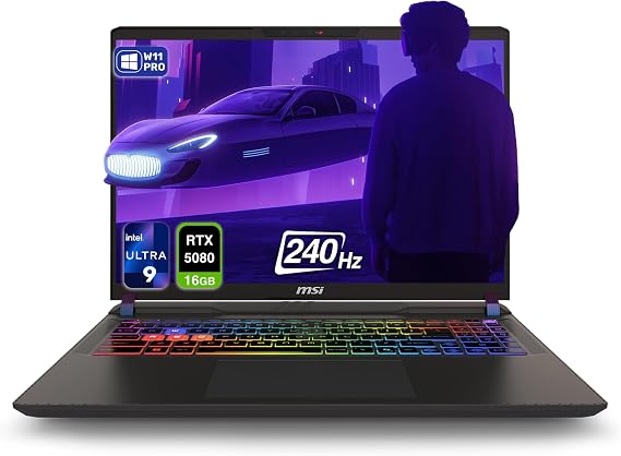 MSI Vector 16 HX AI Gaming Laptop, Intel Ultra 9-275HX, 64 GB DDR5 RAM, 2 TB PCIe SSD, 16" WQXGA (2560x1600) 240Hz Display, Nvidia G-Force RTX 5080, 24 Zone RGB Keyboard, W11 Pro, Cosmo Gray