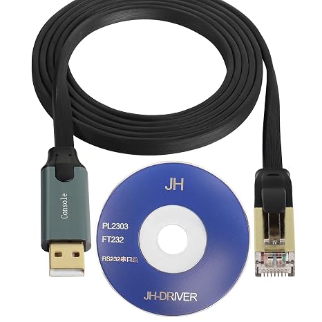 QIANRENON USB Console Cable USB A to RJ45 Network Device Console Debug Cable, with Driver CD, Professional Engineering Grade Debugging Switche Router Firewall Server, 1.8M (5.9ft)