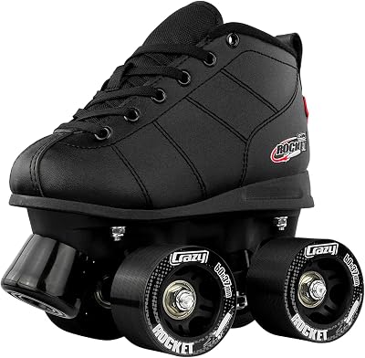 Crazy Skates Rocket Roller Skates for Girls and Boys - Available in Adjustable or Fixed Sizes - Great Beginner Kids Quad Skates - Black Size: Kids j13