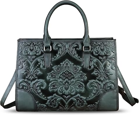 Genuine Leather Satchel for Women Purse Embossed Top Handle Handbag Handmade Crossbody Tote Shoulder Bags