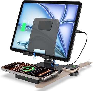 Charging Station for Apple Multiple Devices, Wireless Charger 3 in 1 for iPhone 16/15/14/13/12 Series, AirPods Pro 2, iPad Stand, Watch Charger for iWatch Series 10/9/8/7, Multi Charger Station