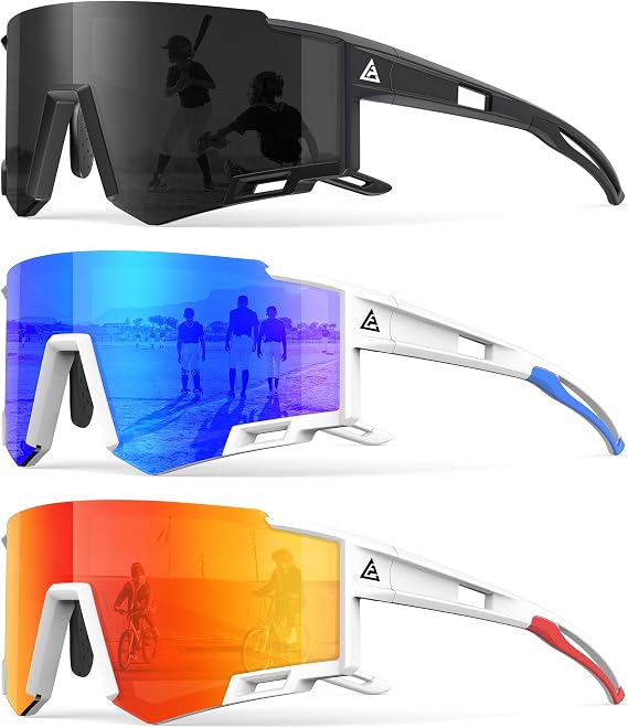Kids Sunglasses Youth Baseball Sun Glasses Lightweight UV400 Sports Cycling Shades for Boys Girls 3PACK