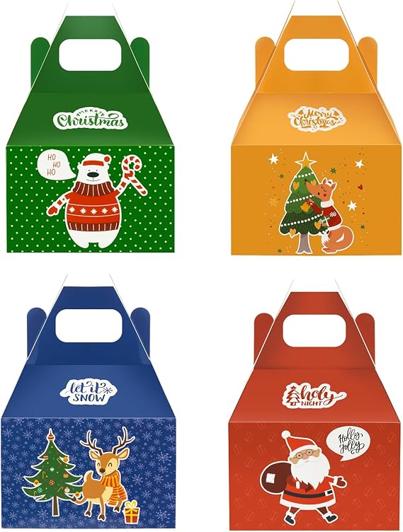 CHARMGIFTBOX 24 Pack Large Cookie Boxes Christmas Paper Gift Boxes, 6x5x4inches 3D Party Favor Boxes, Xmas Small Candy House Style Goodies Treat Bags