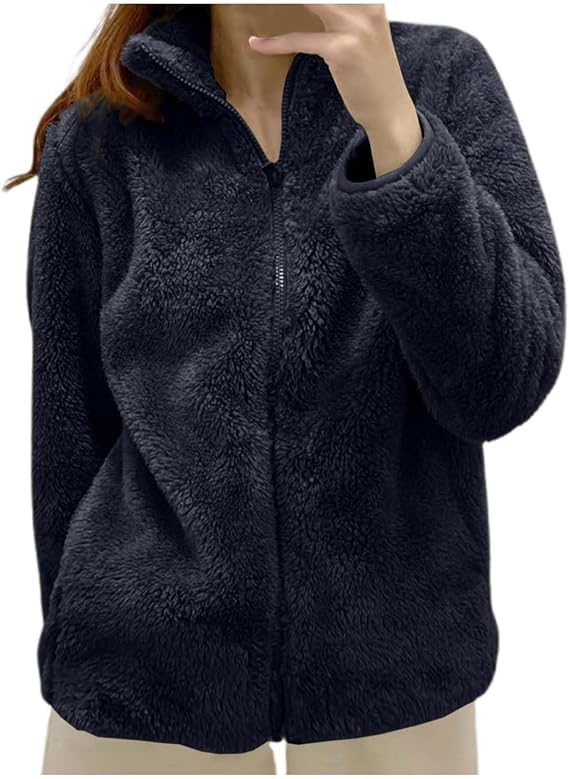 Womens Sherpa Jacket Fuzzy Zip Up Hoodie Casual Fleece Lined Jacket Lightweight Sweatshirt Fall Warm Winter Coat