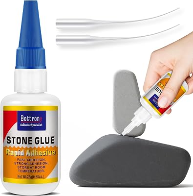 Bottrony Professional Strength Stone Glue - Permanently Repair Cracked Granite Countertops, Marble Statues, Tile Floors & Landscaping Rocks with This Clear, Fast-Drying, Waterproof Adhesive