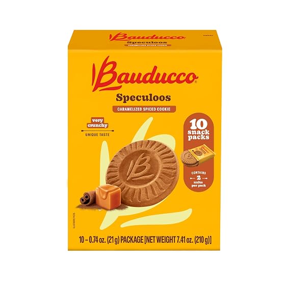 Bauducco Speculoos Cookies Crunchy Caramelized Spiced Cookies, 0.74 oz Individually Wrapped (Pack of 10)