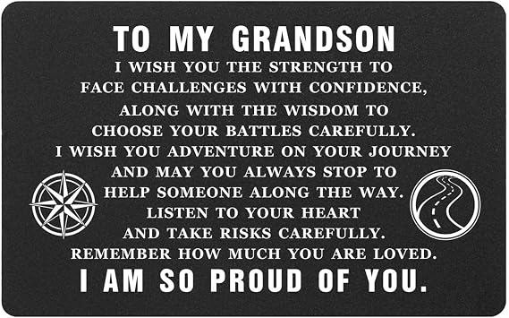 ABNTY Grandson Gifts, Grandson Graduation Cards, Grandson Wallet Card, Inspirational Quote Message Gift for Grandson