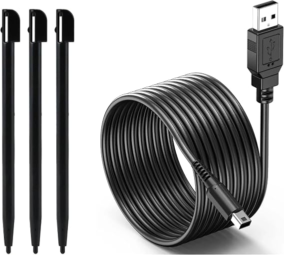 3 Pack Black Touch Screen Stylus Pens & USB Charge Charging Cable Bundle For The Nintendo DSi Console