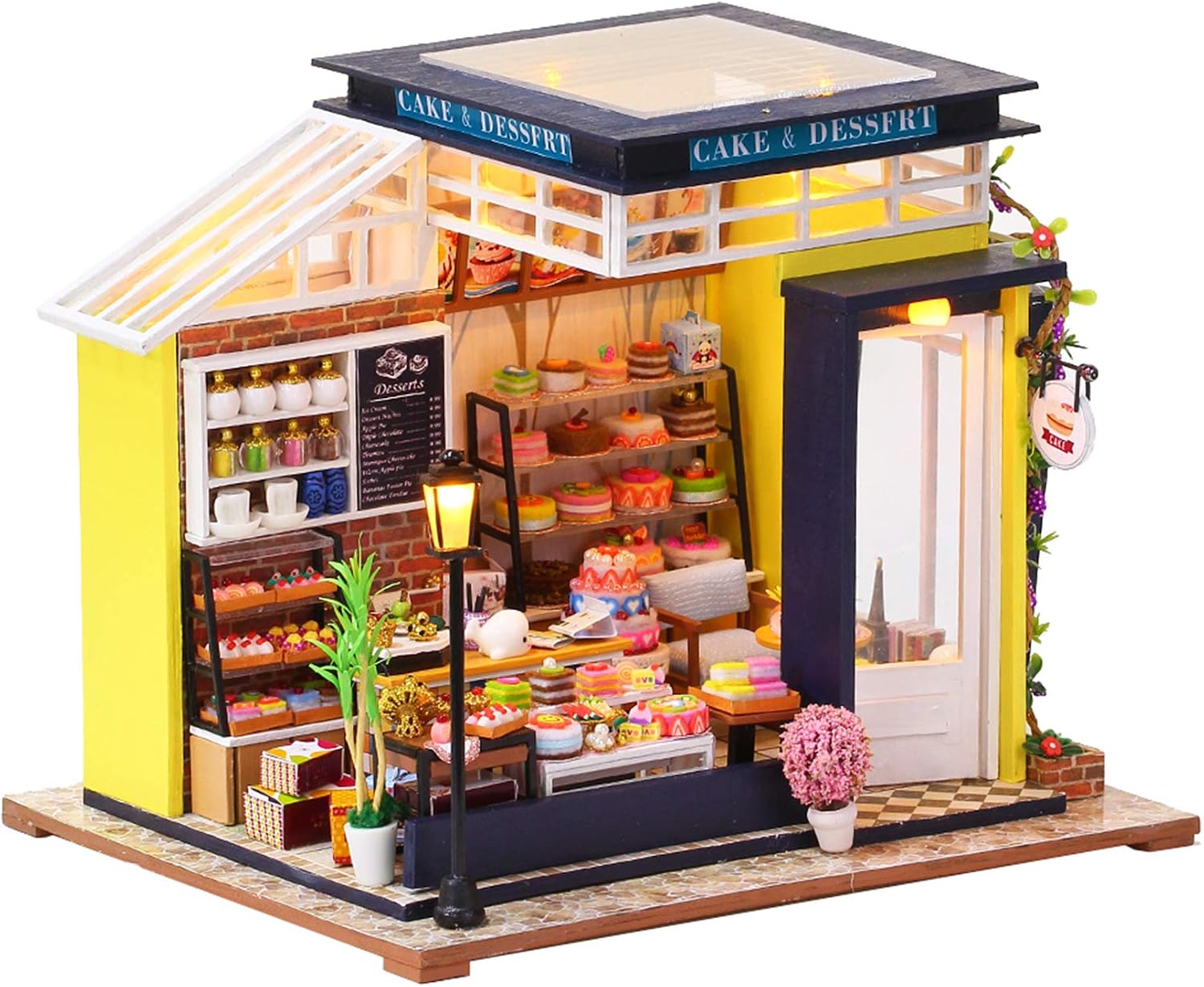 SPILAY DIY Miniature Dollhouse Wooden Furniture Kit,Handmade Mini Modern Model Plus with Dust Cover &amp; Music Box ,1:24 Scale Creative Doll House for Gift Baking Honey with dust Cover Music Box