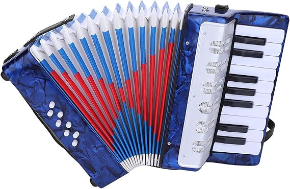 Accordion 17 Keys Piano Accordion for Beginners, Educational Accordion 8 Bass with Straps for Student, ABS & Celluloid Accordian(Dark Blue)