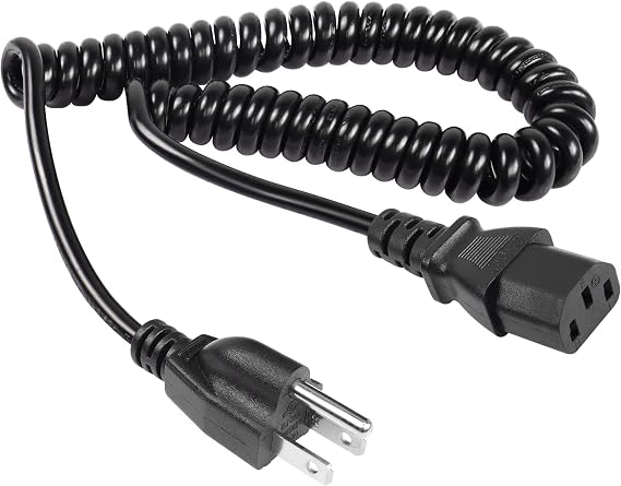 3 Prong Power Coiled Cord, 18AWG NEMA 5-15P to IEC 320 C13 TV Power Spring Cable for Computer, PC, Desktop, Printer, Scanner1.97FT-4.9FT(S)