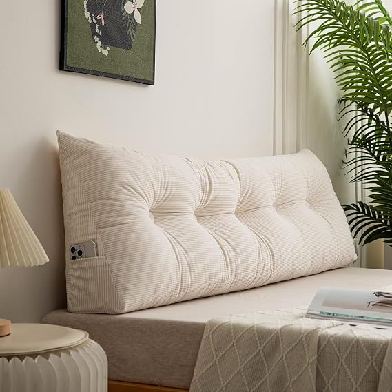 Triangular Headboard Pillow Twin XL for Dorm Headboard Bed Wedge Pillows Bolster Cushion Bed Bolster Triangular Backrest Cream White,39 * 4.7 * 15.7in