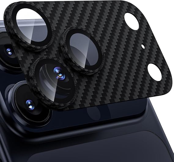 WSKEN for iPhone 17 Pro Max Camera Lens Protector, [Military Grade Shatterproof] [Strong Adhesion] Metal Aluminum Alloy Tempered Glass Camera Screen Protector, Crabon Fiber Texture