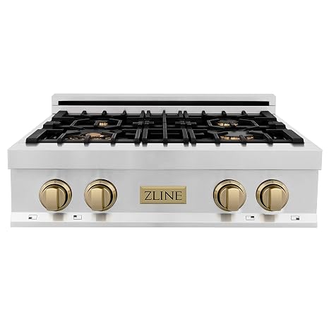 ZLINE Autograph Edition 30 in. Legacy Gas Rangetop with 4 Burners and Porcelain Cooktop in Stainless Steel with Champagne Bronze Accents (RTZ-30-CB)