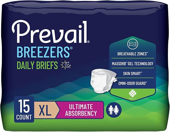 Prevail Breezers Ultimate Absorbency Incontinence Briefs, Extra Large, 15-Count | Disposable, Incontinence, Ultimate Absorbency