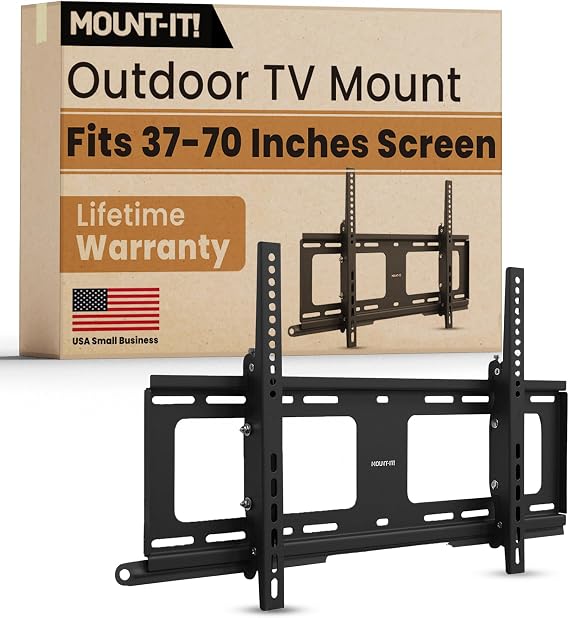 Mount-It! Weatherproof TV Wall Mount | Lockable & Tilting 2.1" Low Profile Design Fits 37 38 42 50 55 58 60 65 70 75 80 Inch Televisions | VESA Compatible up to 600x400mm | 176 Pound Capacity