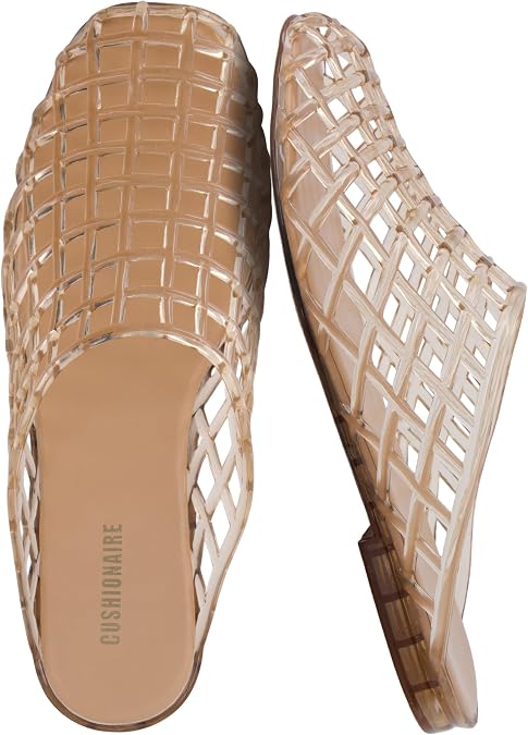 CUSHIONAIRE Lab Jelly Flats for Women, Closed Toe Slip On Lightweight Womens Mules with Woven Design and Cushioned Comfort