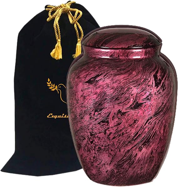 Fiber Glass Cremation Urn - Marbling Adult Urn - Handcrafted Light weighed Adult Funeral Urn for Ashes - Great Deal Free Velvet Bag and Ash Bag (Pink)