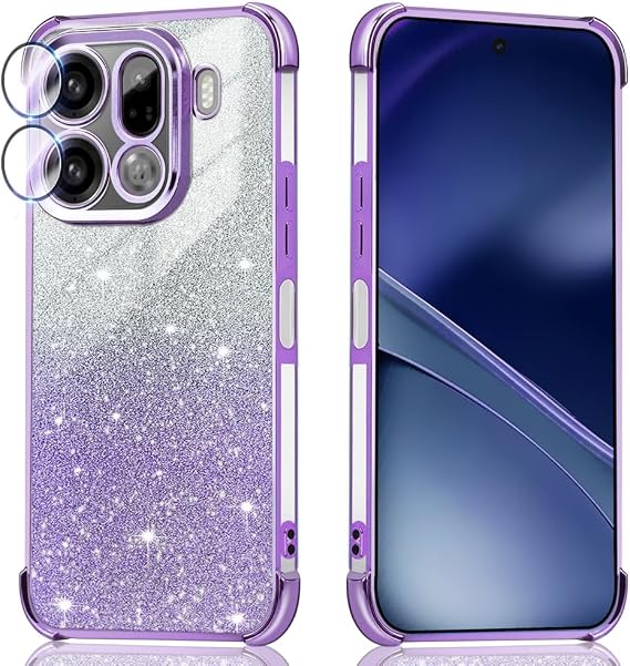 Phone Case for Infinix Note 60 Pro 5G/Note 60 5G, Transparent Cover with Gradient Glitter, Stylish Shockproof Case with Lens Protection. Purple