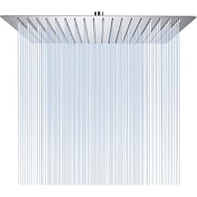 16 Inch Square Rain Shower Head, 304 Stainless Steel, Ultra Thin High Pressure Bathroom Rainfall Showerhead (Brushed Nickel) (324 Jets)