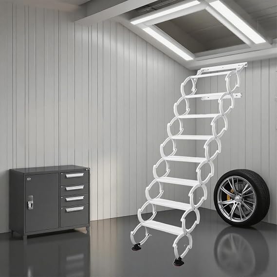 Wall Mounted Folding Loft Ladder, Folding Loft Staircase with Handrails