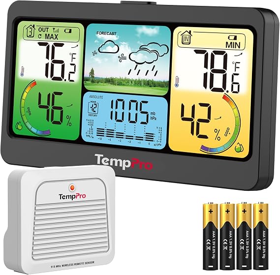 TempPro TempAir 1000FT Weather Stations Wireless Indoor Outdoor Thermometer | Home Weather Stations with Accurate Sensor, Ambient Inside Outside Weather Thermometer Barometer with Forecast